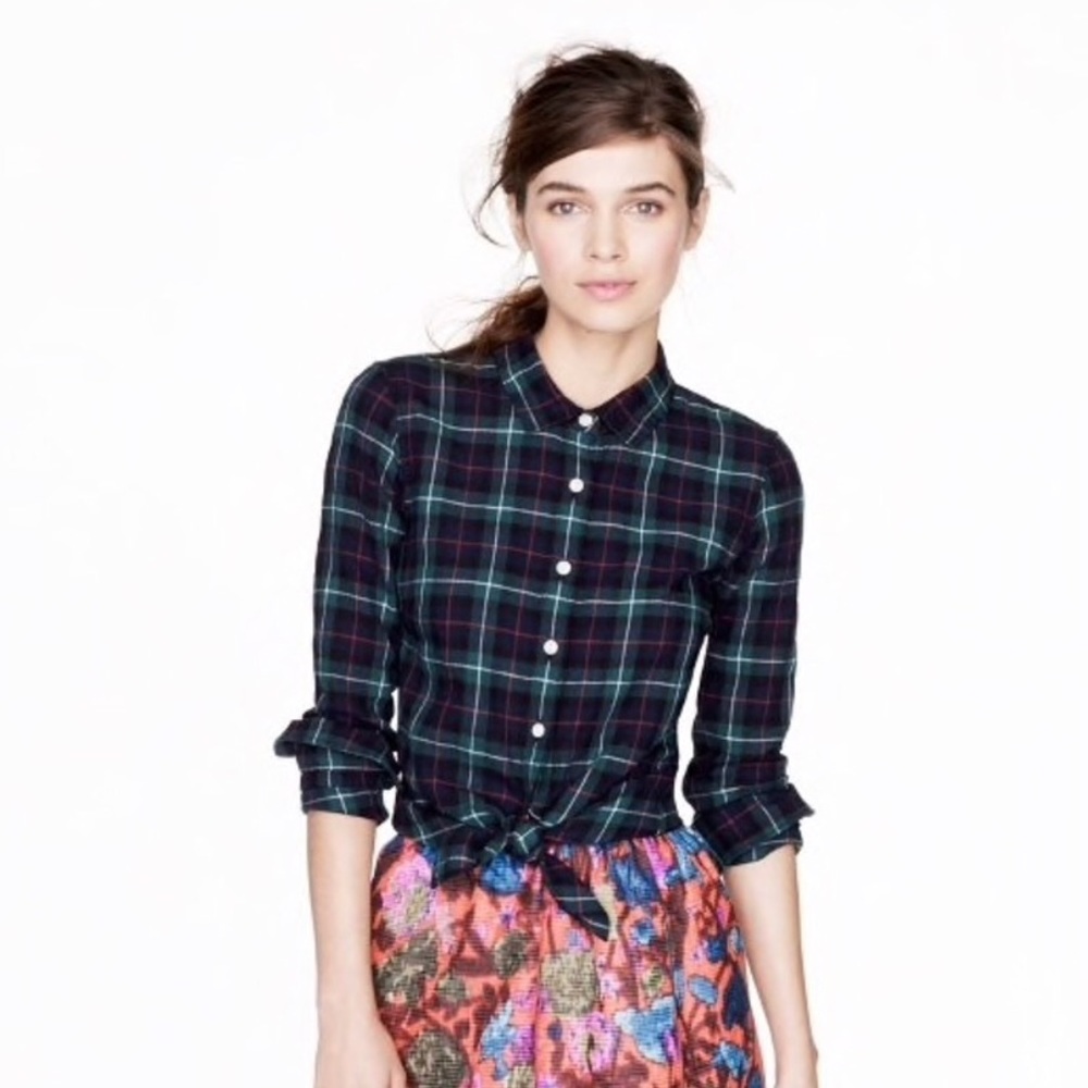 J. Crew Perfect Shirt in Black Watch Small